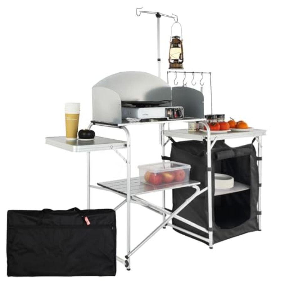 Camping Cooking Cupboard - Campingkeukentafel, opvouwbare buitenkooktafel met opbergtas, aluminium