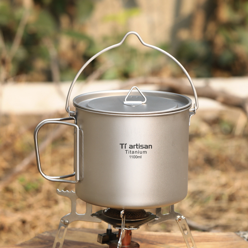 Camping Cooking Pot With Lid - Tiartisan Titanium 1.1L Campingpot Outdoor kookset