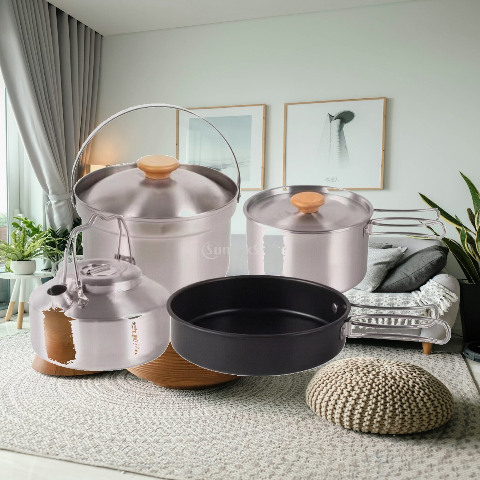 Nesting Camping Cooking Set - 4-delige roestvrijstalen kookset voor kamperen, nestbare