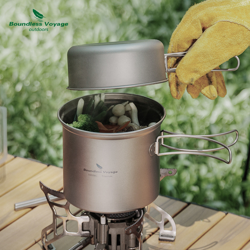 Camping Cooking Pan Set - Pure titanium opvouwbare kookpot + koekenpan