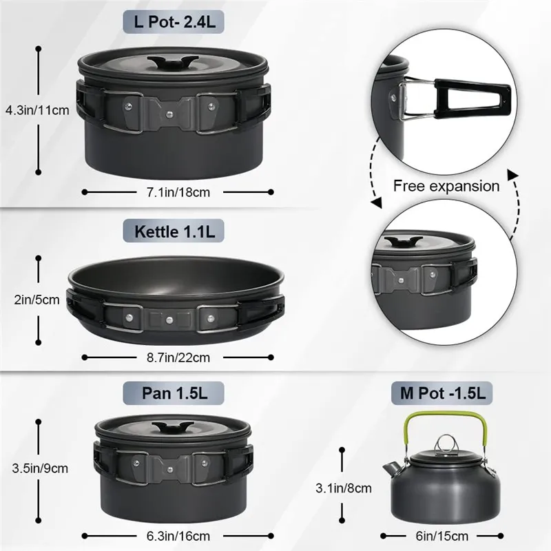 Draagbare campingkookset, in e - Nesting Camping Cooking Set recensie en prijs